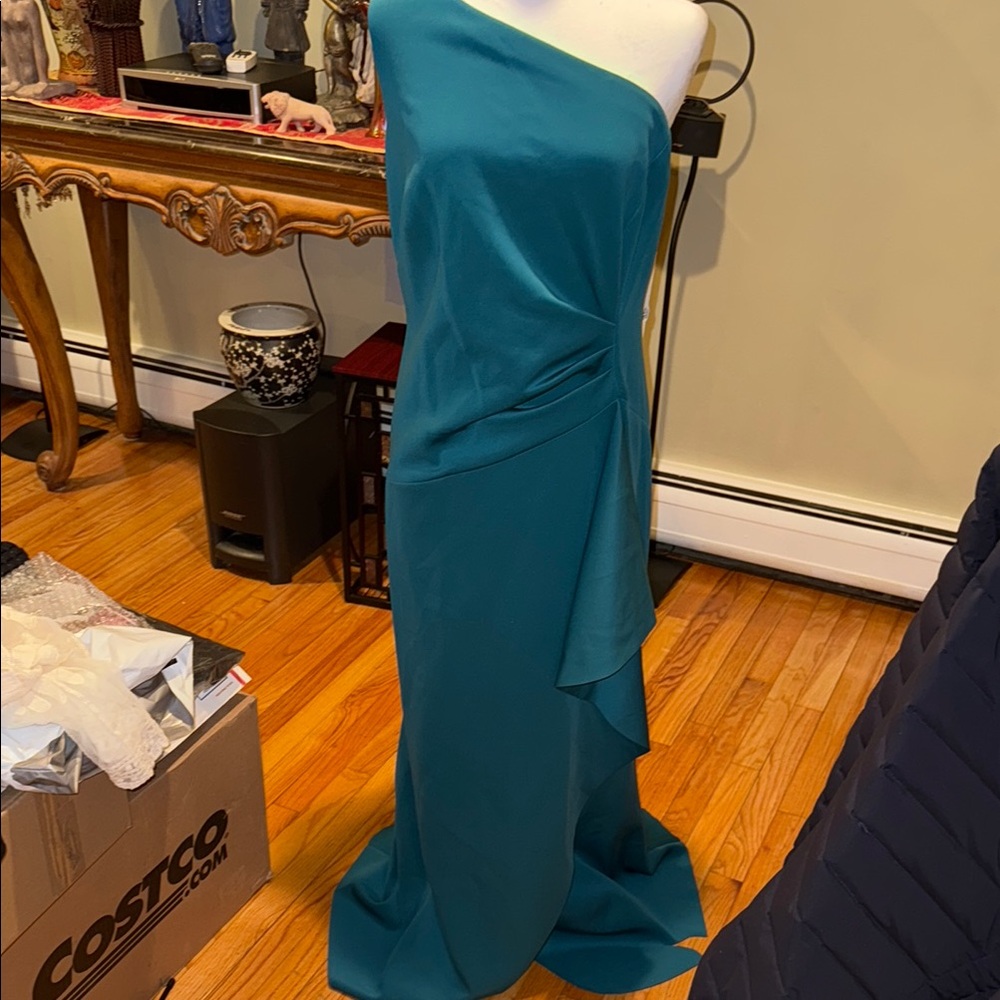 Elegant Teal One-Shoulder Dress plus size